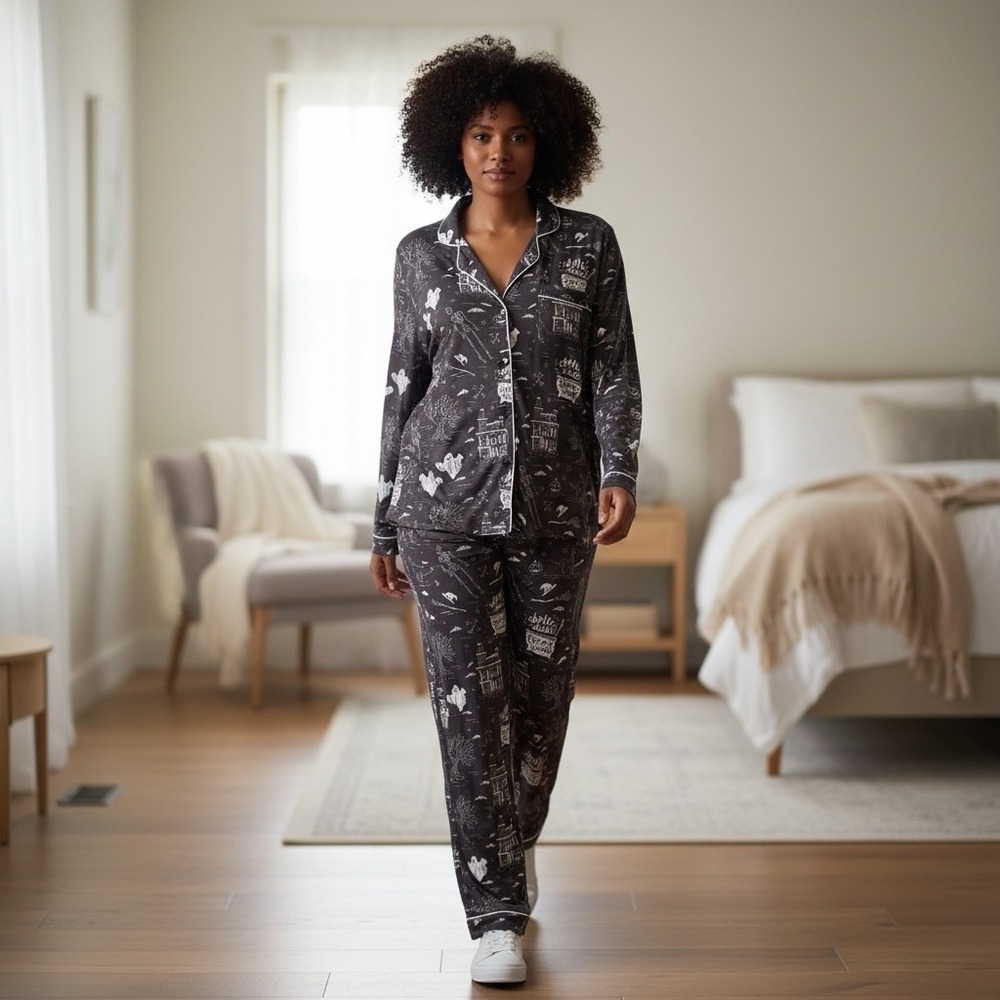 In My Sundays XXXL Halloween Pajama Set Charcoal Grey Spooky Print Plus Size